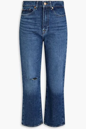 7 for all Mankind Logan cropped distressed high-rise straight-leg jeans - Blue
