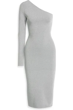 Victoria Beckham One-sleeve metallic stretch-knit midi dress - Metallic