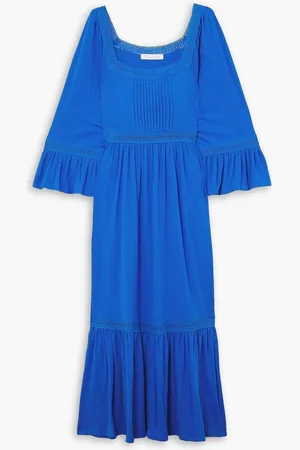 See by Chloé Crocheted lace-trimmed cotton-jersey maxi dress - Blue