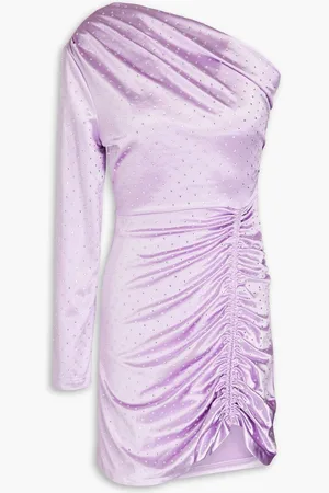 Maje One-sleeve crystal-embellished satin mini dress - Purple