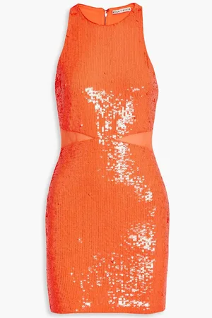 ALICE+OLIVIA Alice Olivia - Cara sequined mesh mini dress - Orange