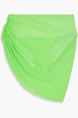Norma Kamali Diana ruched neon stretch-tulle bikini briefs - Green