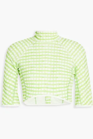 Jacquemus Tuba cropped gingham jersey turtleneck top - Green