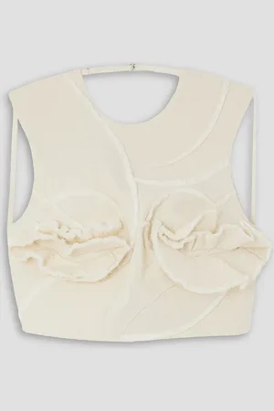 Jacquemus Cropped open-back frayed cotton-canvas top - White