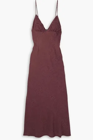 RIXO London Palermo satin-jacquard midi dress - Burgundy
