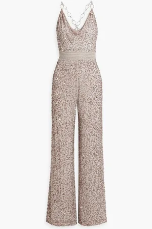 ALICE+OLIVIA Alice Olivia - Chain-trimmed embellished crepe jumpsuit - Gray