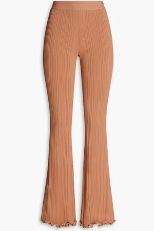 Hervé Léger Ruffled ribbed-knit flared pants - Brown