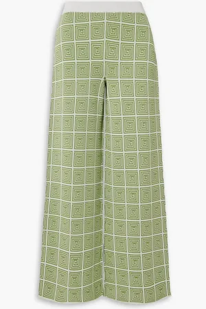 Staud Avalanche jacquard-knit wide-leg pants - Green