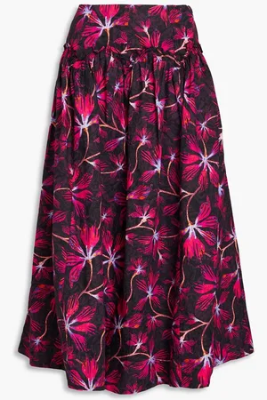 ULLA JOHNSON Emmy floral-print cotton-poplin midi skirt - Pink