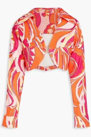 Cult Gaia Soraya cropped printed linen-blend top