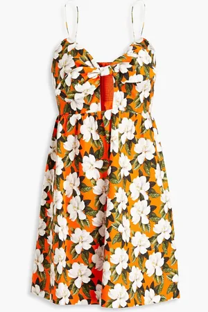 ALICE+OLIVIA Alice Olivia - Melvina cutout floral-print linen-blend mini dress - Orange
