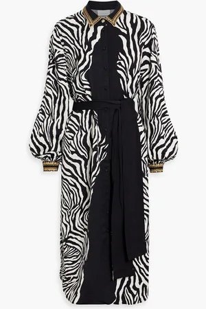Camilla Crystal-embellished zebra-print woven midi shirt dress