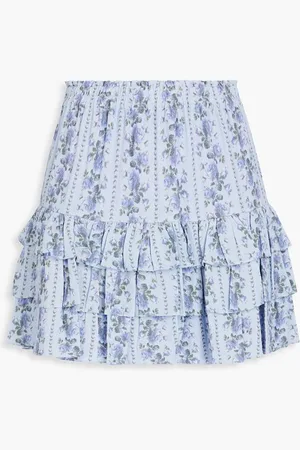 LOVESHACKFANCY Bitsy tiered floral-print crepe mini skirt - Blue