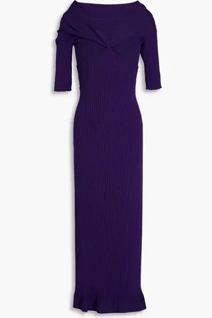Serafini Off-the-shoulder ribbed-knit midi dress