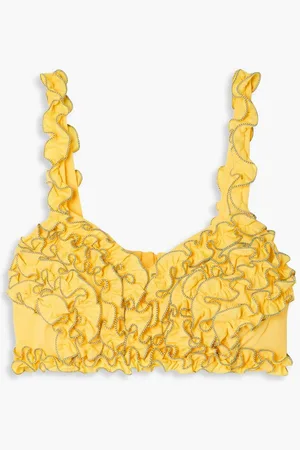 LORETTA CAPONI Nora ruffled cotton-piqué bra top