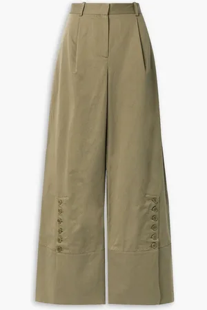 Altuzarra Hency pleated cotton and linen-blend twill wide-leg pants - Green