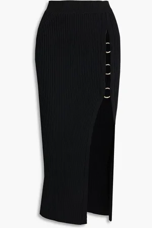 Nicholas Embellished ribbed-knit midi skirt