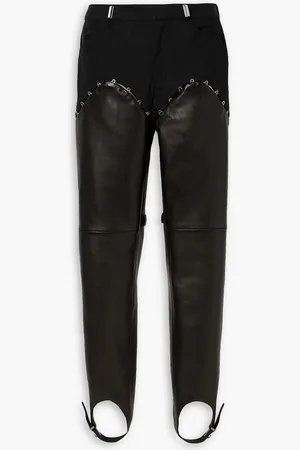 DION LEE Convertible twill-paneled leather straight-leg stirrup pants