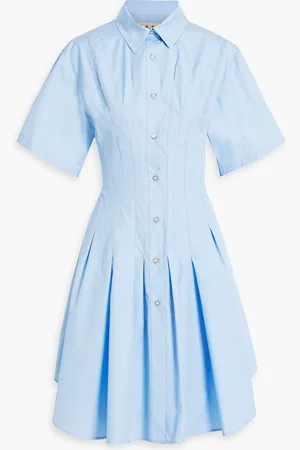 Marni Pleated cotton-poplin mini shirt dress - Blue