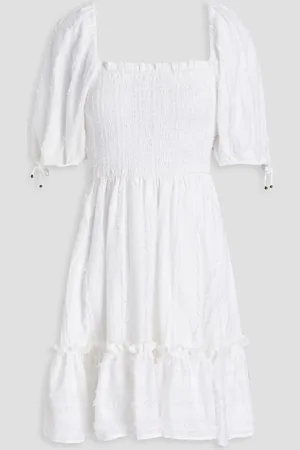 Tigerlily Okimi Loulou shirred cotton and linen-blend mini dress