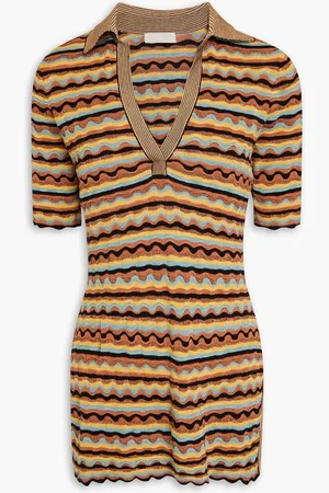 ULLA JOHNSON Felix metallic crochet-knit silk-blend polo top - Brown