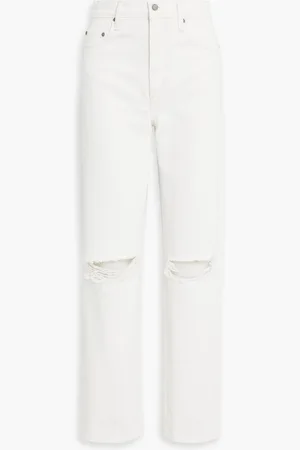 NOBODY DENIM Love distressed high-rise straight-leg jeans - White