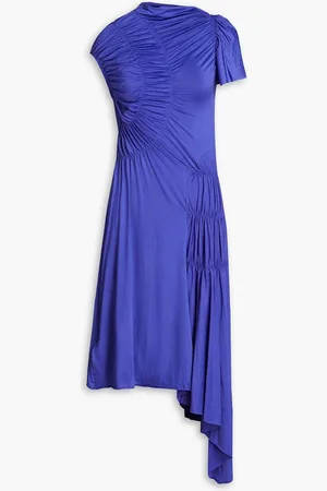 Victoria Beckham Asymmetric ruched stretch-jersey midi dress - Blue