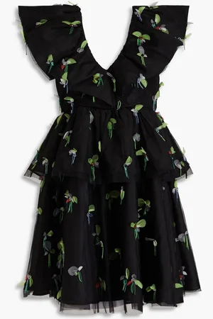 Ganni Embellished tiered tulle mini dress