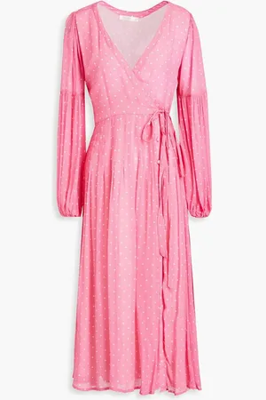LOVESHACKFANCY Bevelyn polka-dot chiffon midi wrap dress