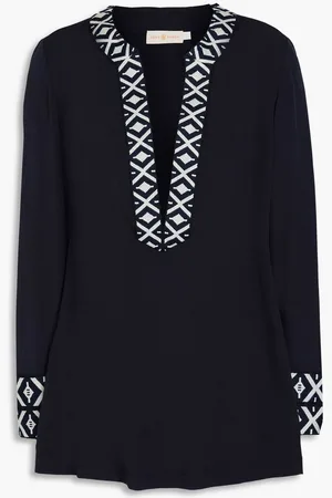 Tory Burch Embroidered crepe kaftan - Blue