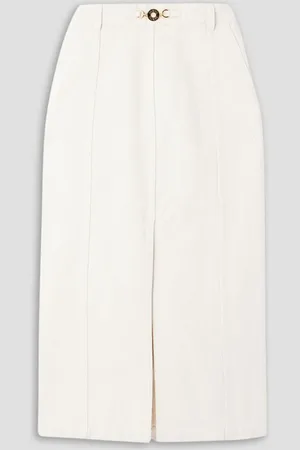 Patou Embellished cotton-twill midi skirt