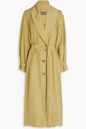 Alberta Ferretti Belted pleated silk coat - Green