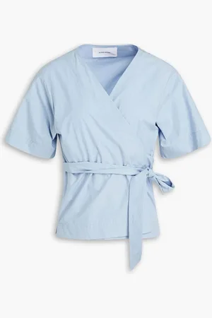 Bondi Born Ari cotton-poplin wrap top - Blue