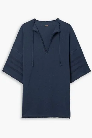 Caravana Ekab oversized frayed cotton-gauze tunic - Blue