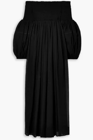 Chloé Off-the-shoulder shirred wool-crepe maxi dress