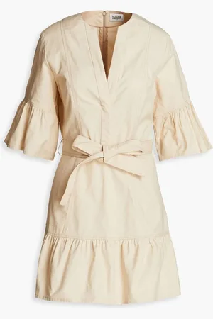 Claudie Pierlot Bow-detailed cotton-canvas mini dress - Neutral