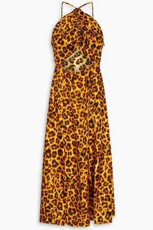 Sandro Cutout ruched leopard-print satin-twill midi dress