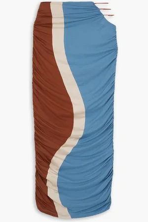 Ahluwalia Cutout color-block ruched stretch-Lyocell jersey maxi skirt - Blue