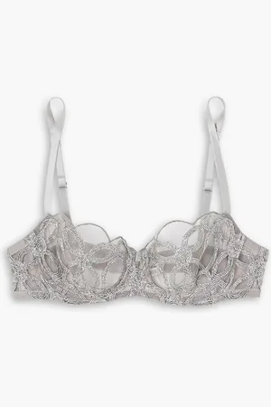 I.D. Sarrieri Anastasia satin and metallic lace-trimmed tulle underwired soft-cup bra - Metallic