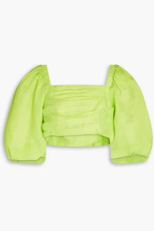 Sandro Cropped pleated linen-blend gauze top - Green