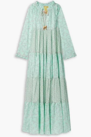 YVONNE S Hippy tiered floral-print cotton-voile maxi dress - Green