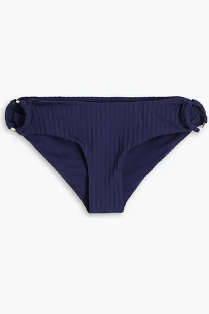 Melissa Odabash Evita ring-embellished ribbed low-rise bikini briefs - Blue