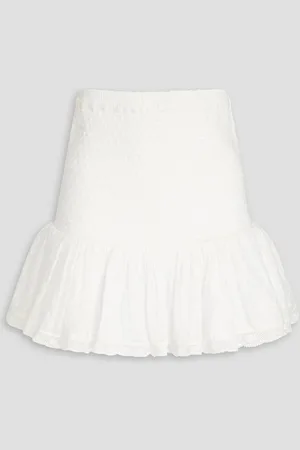 LOVESHACKFANCY Miller shirred cotton and Swiss-dot mini skirt