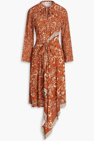 Antik Batik Dansy cutout floral-print crepe de chine midi dress - Brown