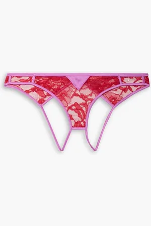 FLEUR DU MAL Magnolia cutout Leavers lace stretch-silk satin briefs