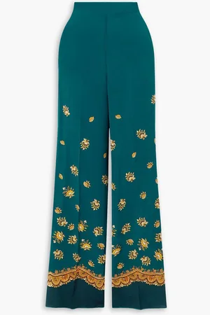 Etro Paisley-print silk crepe de chine straight-leg pants - Blue