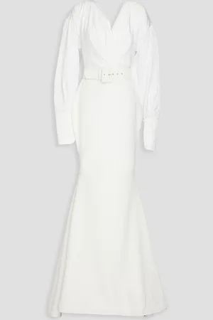 RHEA COSTA Gianna pleated satin-crepe gown