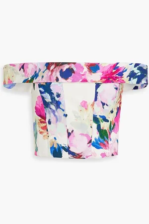 Nicholas Off-the-shoulder cropped floral-print linen-blend top