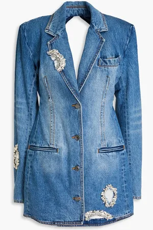 AREA Cutout distressed embellished denim mini dress - Blue