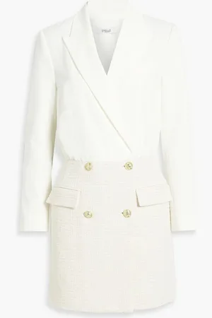 Derek Lam Chiara button-detailed twill and metallic tweed mini dress - White